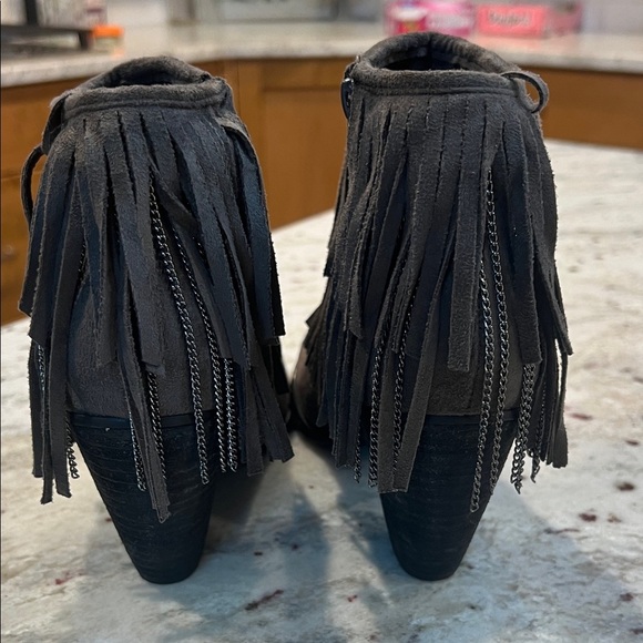 Fringe Suede Ankle Booties - Charcoal Gray - Picture 4 of 5